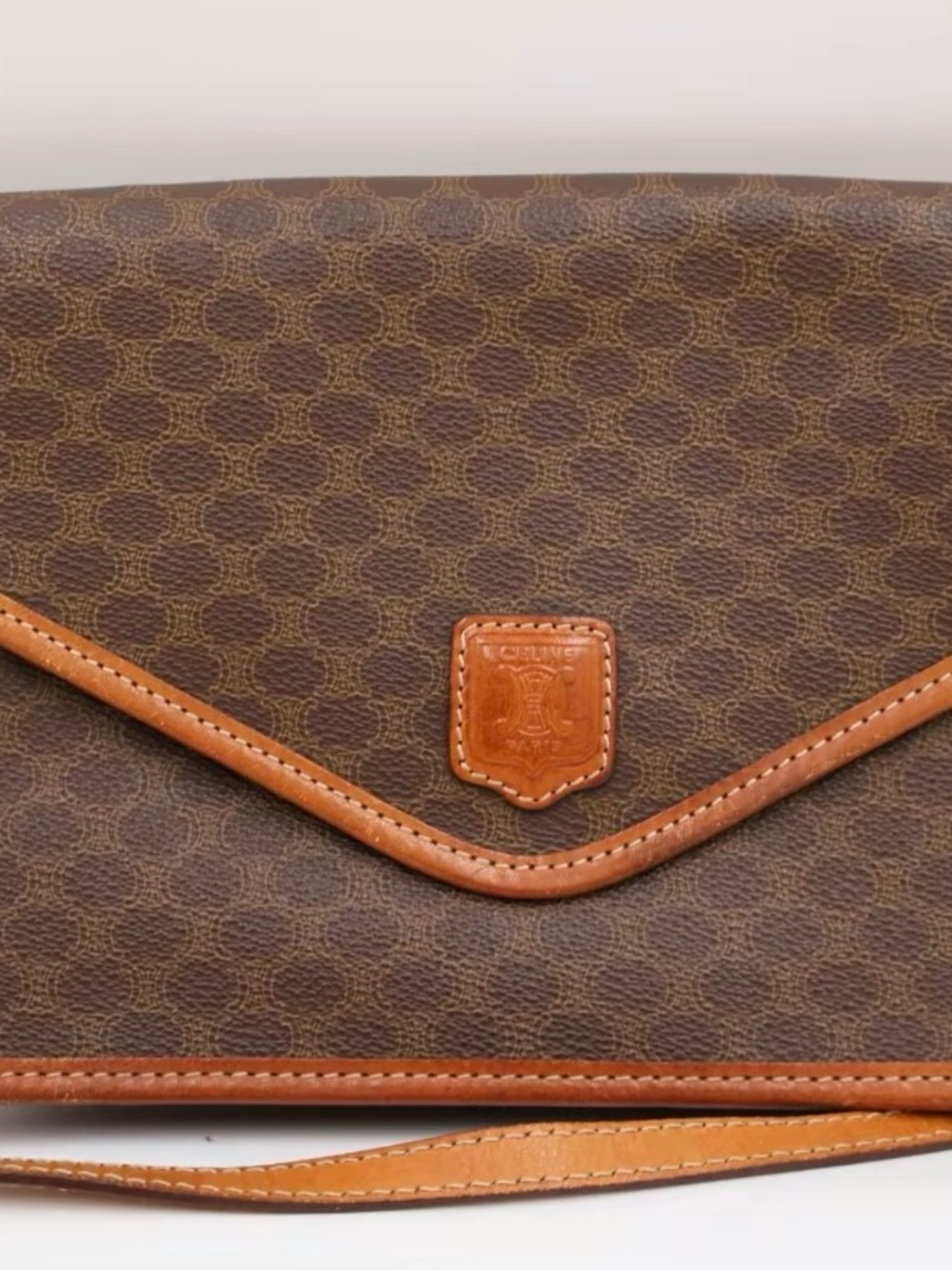 CELINE Brown Monogram Envelope Messenger with Tan Trim